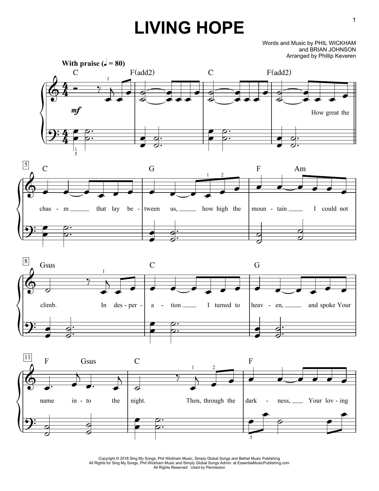 Phil Wickham Living Hope (arr. Phillip Keveren) sheet music notes and chords. Download Printable PDF.