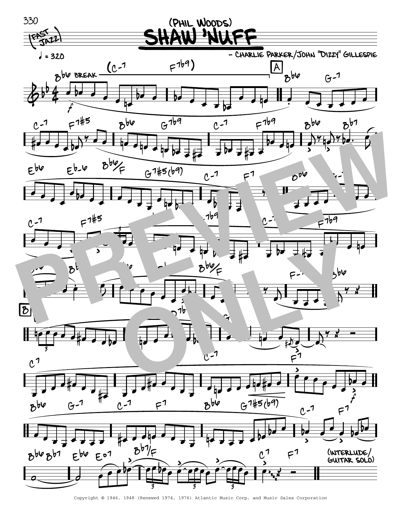 Phil Woods Shaw 'Nuff (solo only) sheet music notes and chords arranged for Real Book – Melody & Chords