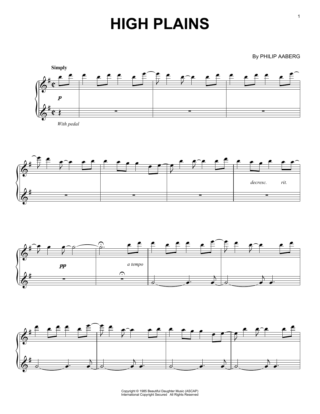 Philip Aaberg High Plains sheet music notes and chords. Download Printable PDF.