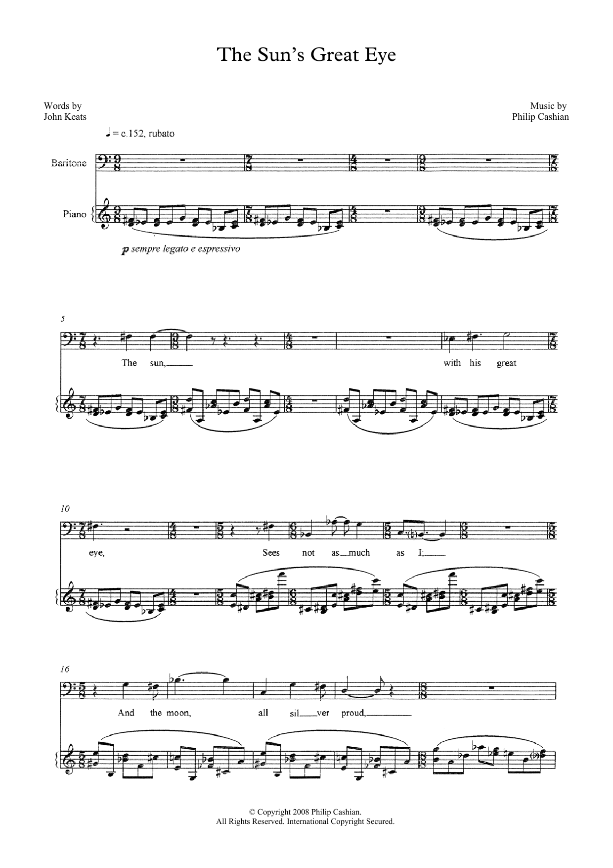 Philip Cashian The Sun's Great Eye (for baritone & piano) sheet music notes and chords arranged for Piano & Vocal