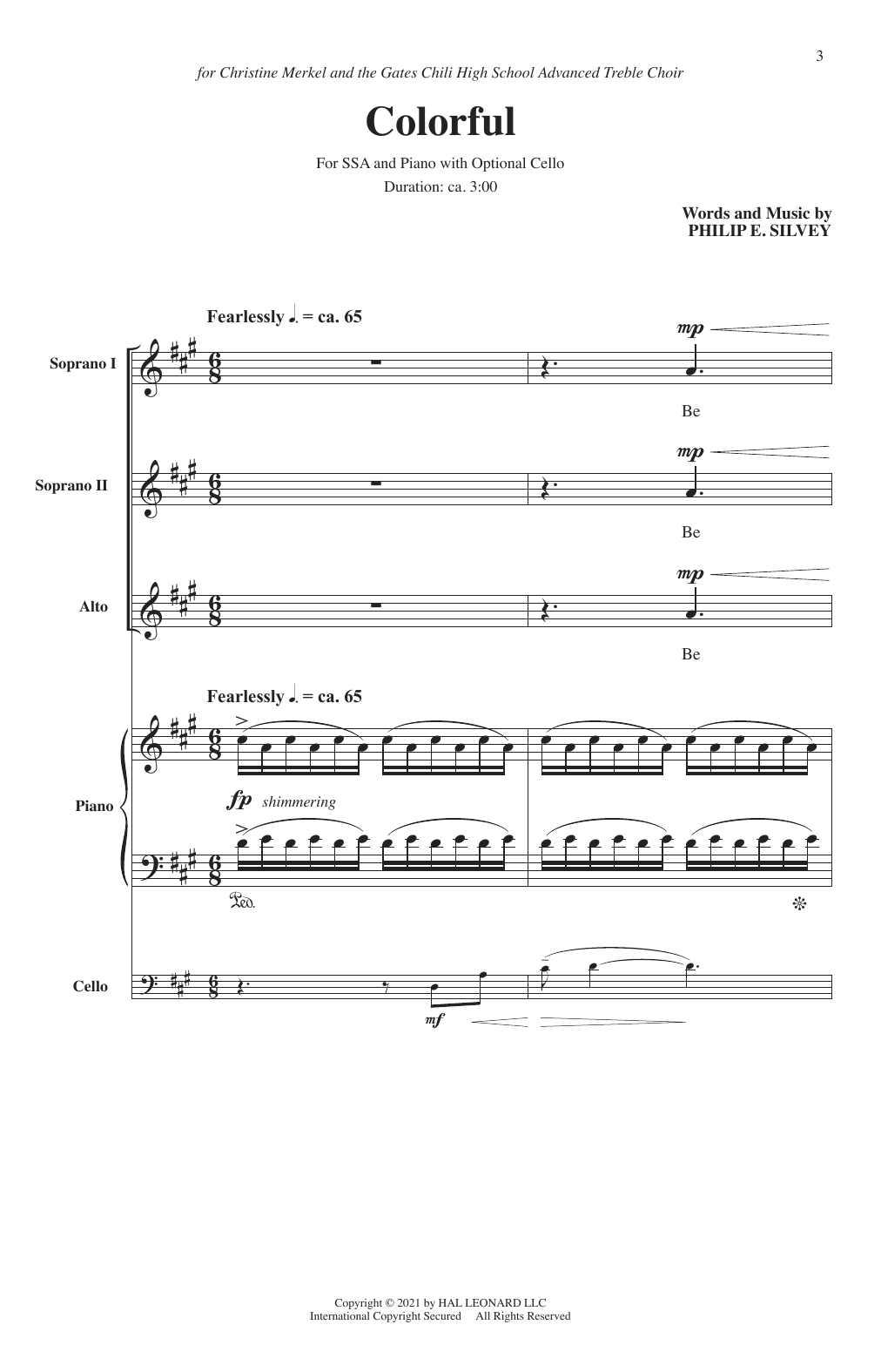 Philip E. Silvey Colorful sheet music notes and chords arranged for SSA Choir