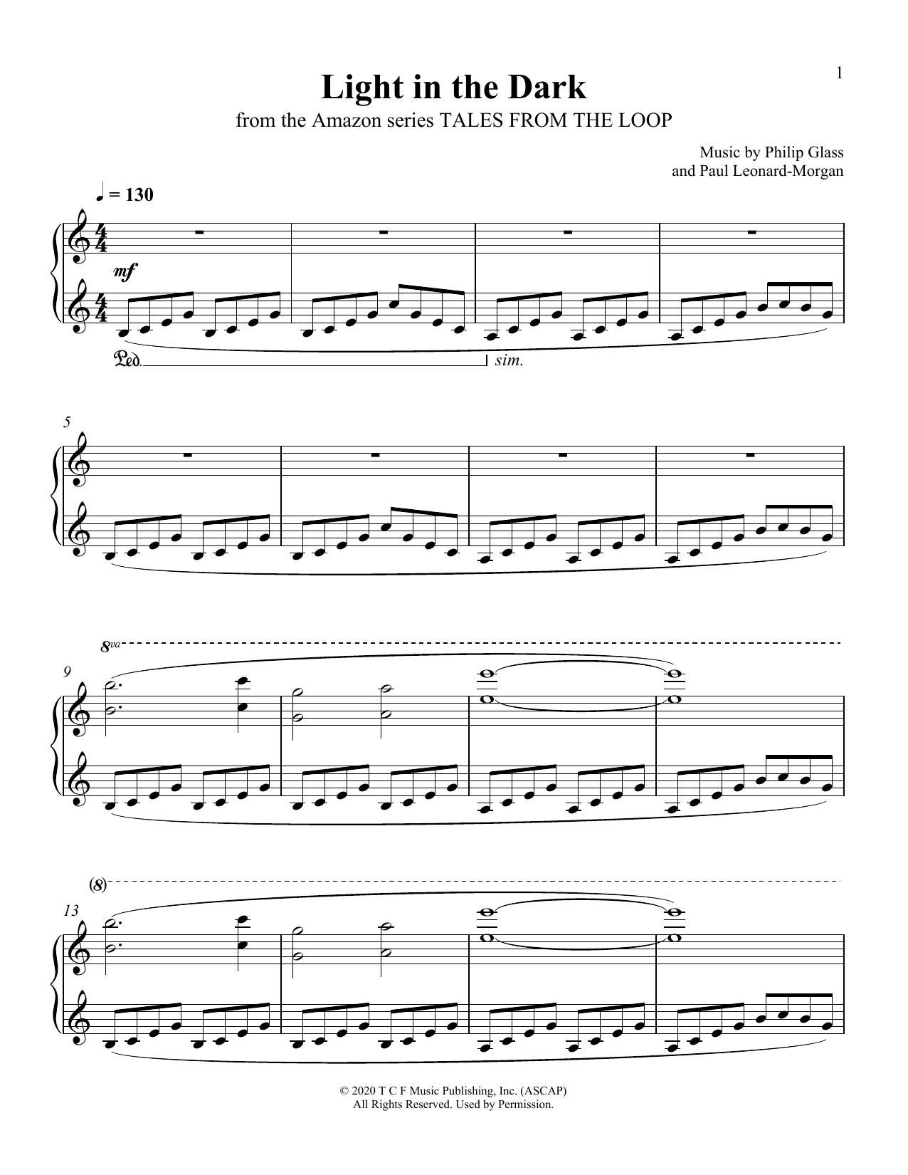 Philip Glass and Paul Leonard-Morgan Light In The Dark (from Tales From The Loop) sheet music notes and chords. Download Printable PDF.