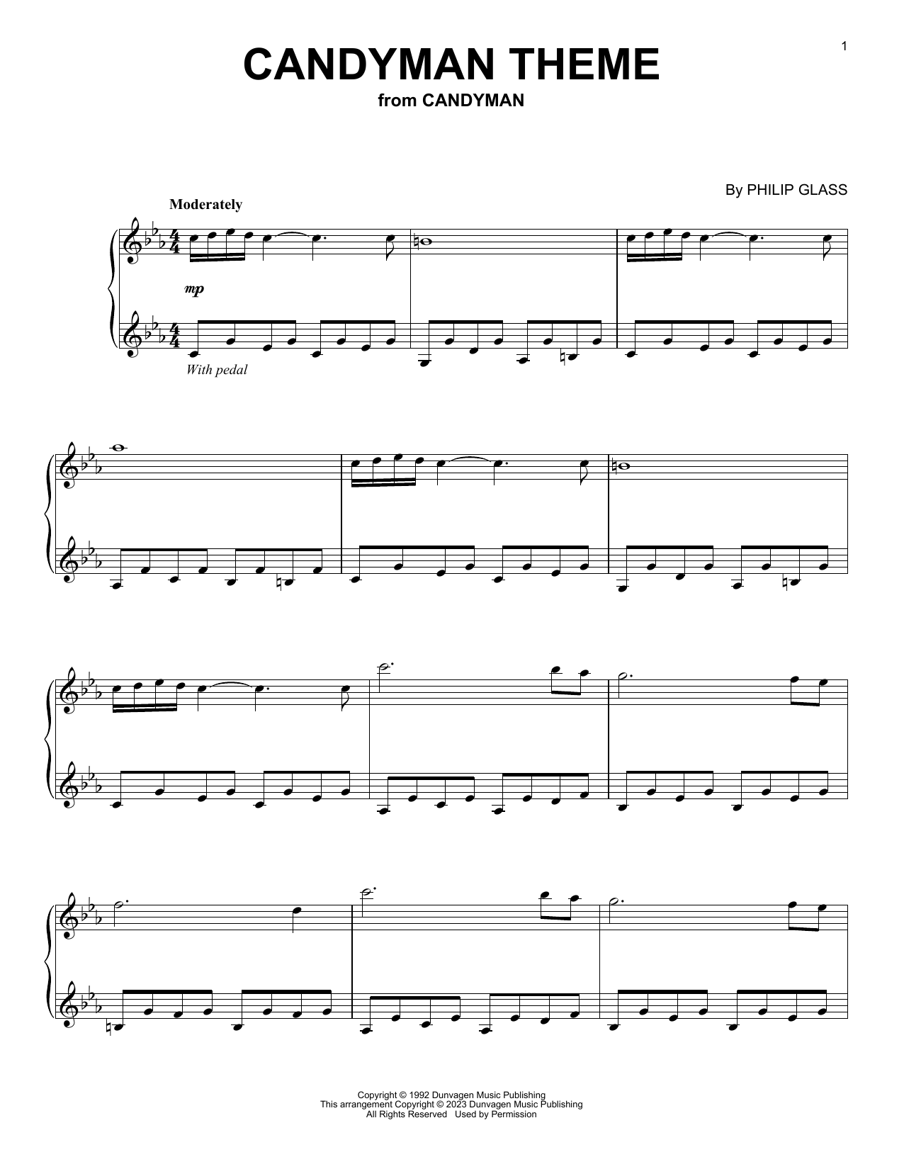 Philip Glass Candyman Theme (from Candyman) sheet music notes and chords. Download Printable PDF.