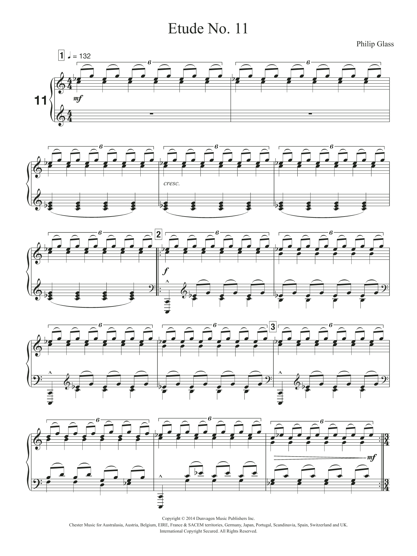 Philip Glass Etude No. 11 sheet music notes and chords. Download Printable PDF.