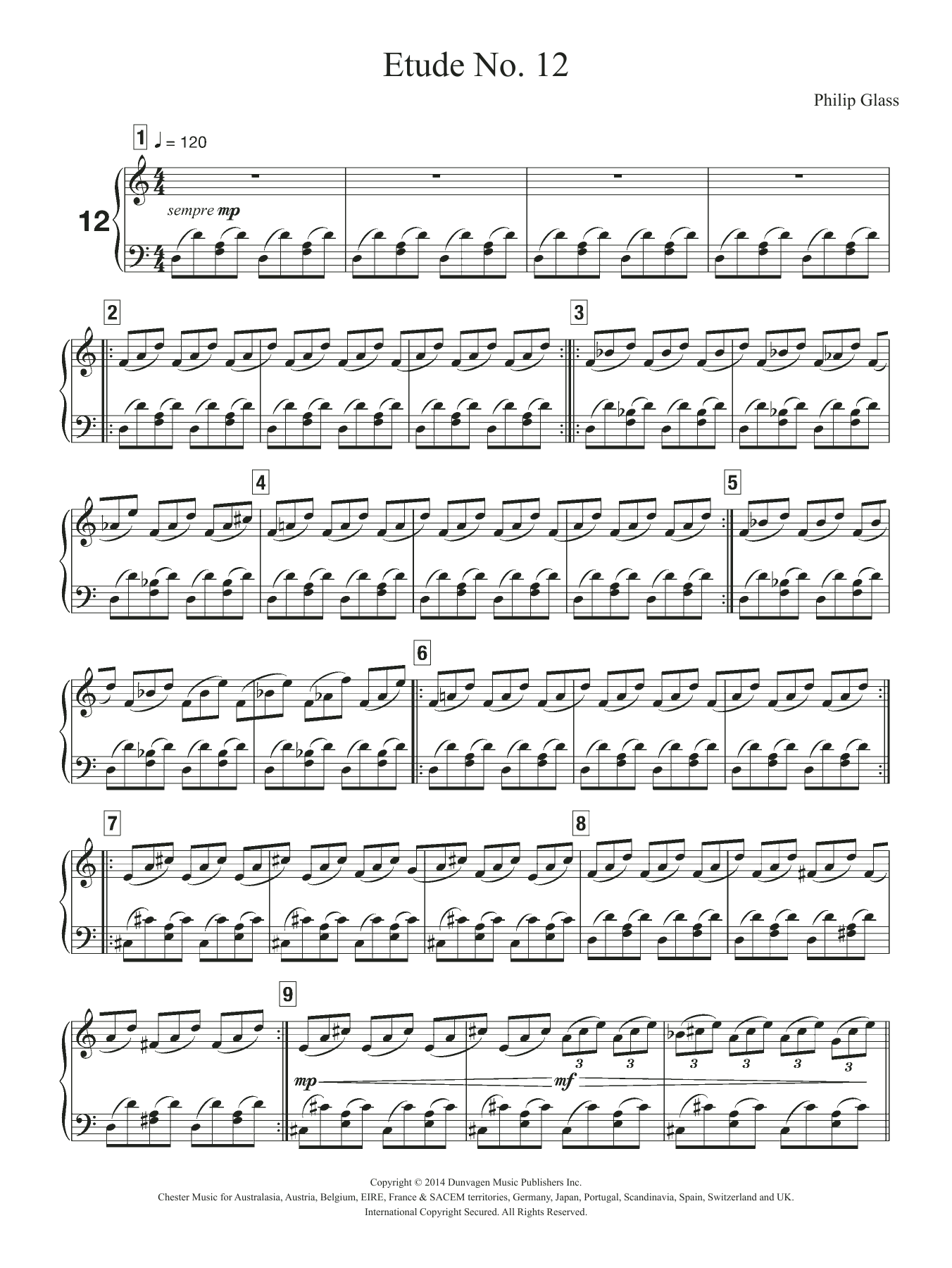 Learn to play Philip Glass Etude No. 12 sheet music for Piano Solo in minutes. Price: 7.8900$ Philip Glass Etude No. 12 sheet music notes and chords arranged for Piano Solo