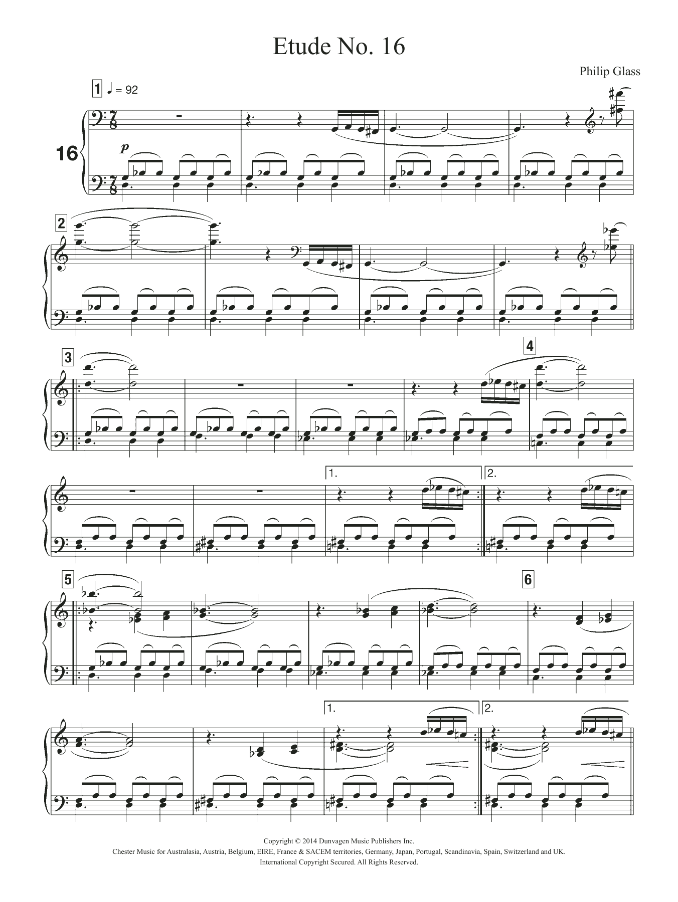 Philip Glass Etude No. 16 sheet music notes and chords. Download Printable PDF.