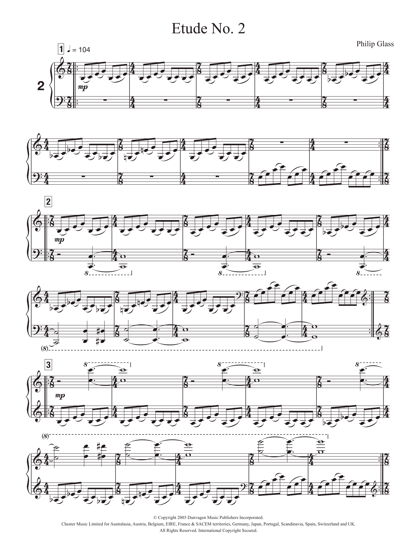 Philip Glass Etude No. 2 sheet music notes and chords. Download Printable PDF.