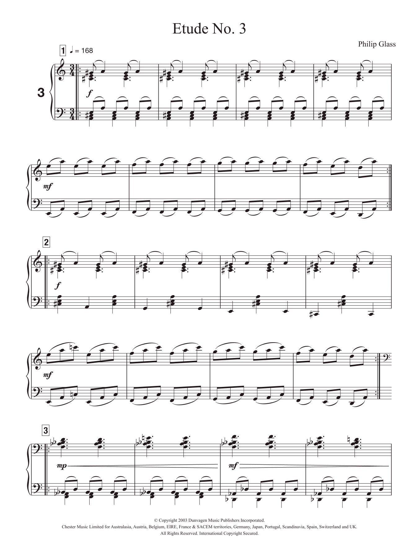 Philip Glass Etude No. 3 sheet music notes and chords. Download Printable PDF.