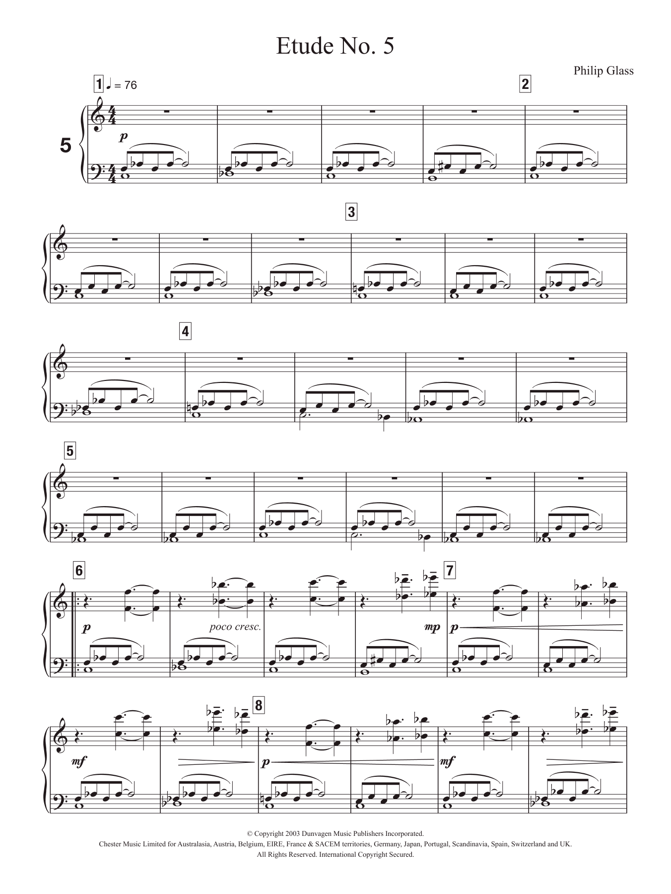 Philip Glass Etude No. 5 sheet music notes and chords. Download Printable PDF.