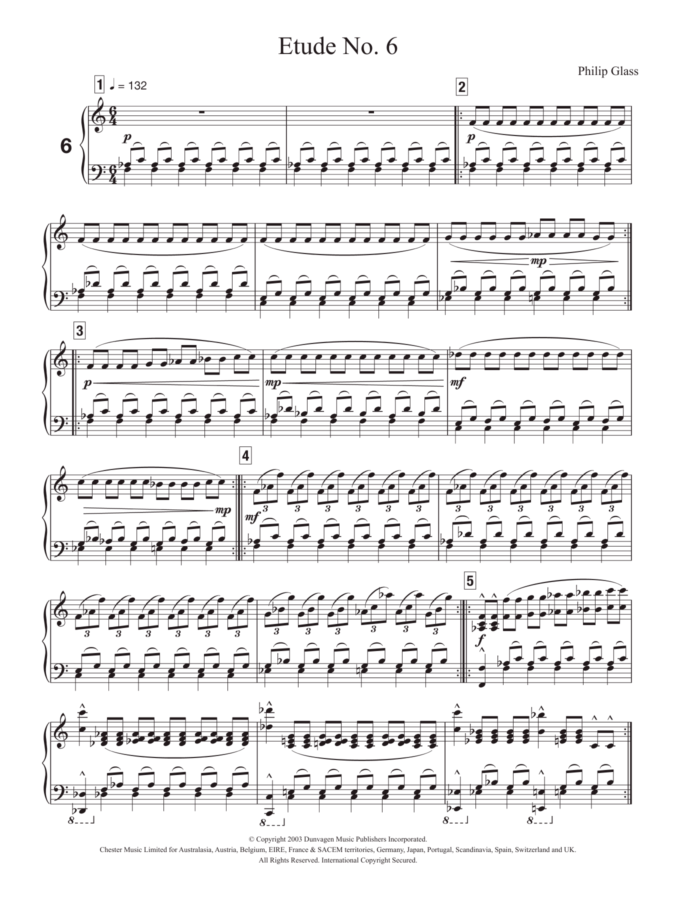 Philip Glass Etude No. 6 sheet music notes and chords. Download Printable PDF.