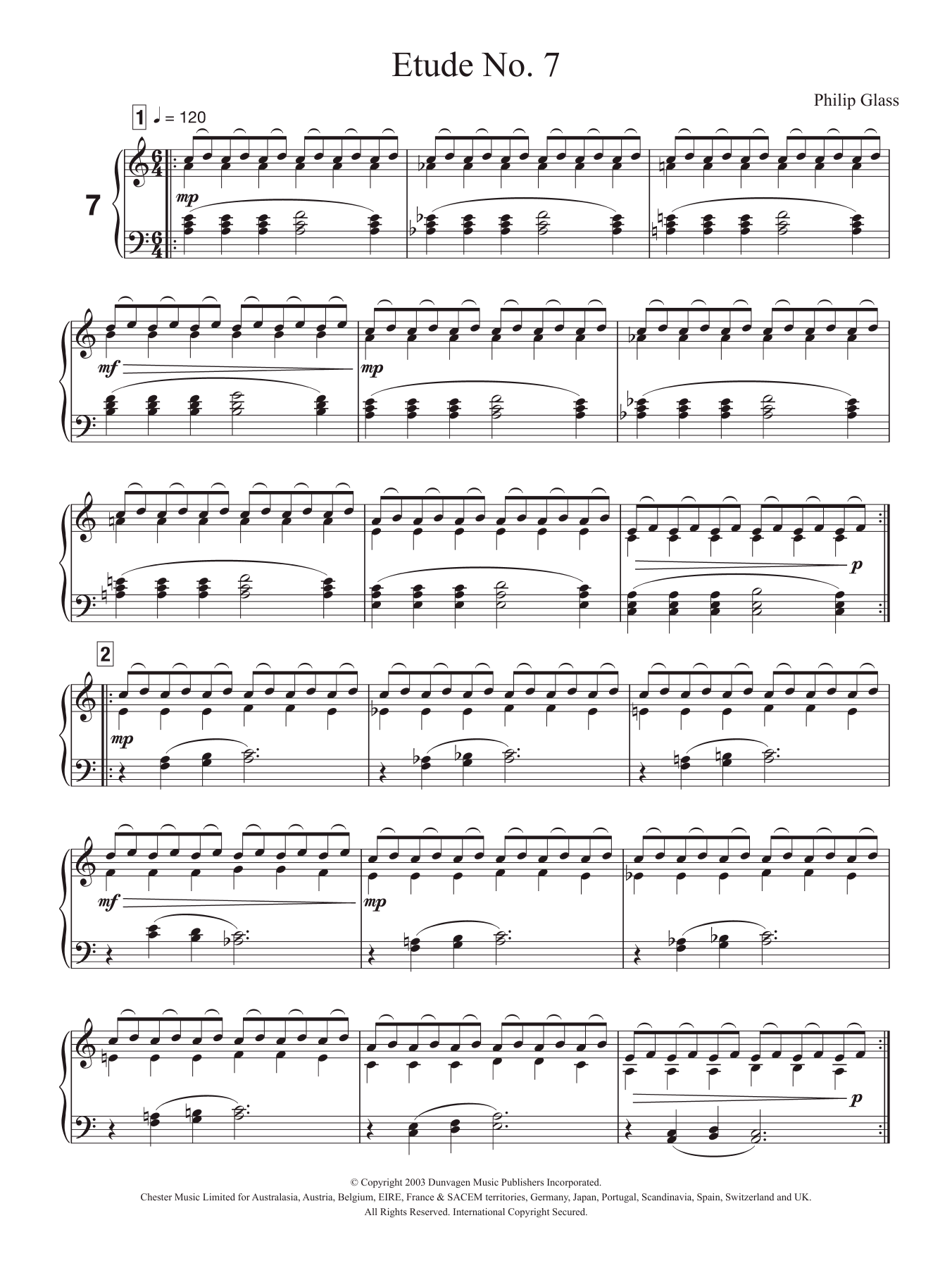 Philip Glass Etude No. 7 sheet music notes and chords. Download Printable PDF.