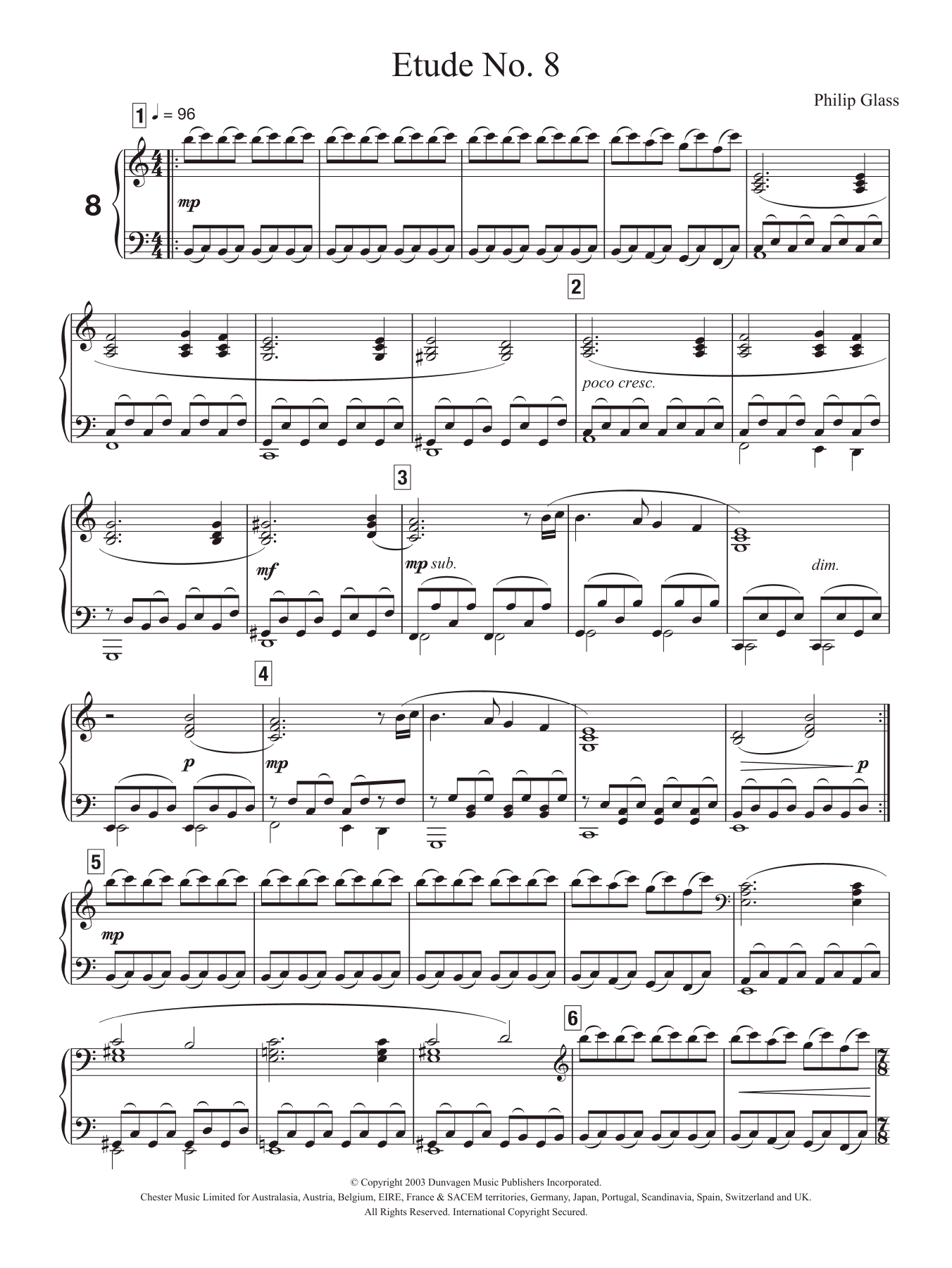 Philip Glass Etude No. 8 sheet music notes and chords. Download Printable PDF.