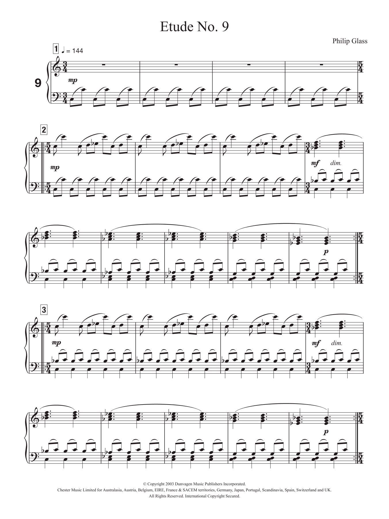 Philip Glass Etude No. 9 sheet music notes and chords. Download Printable PDF.