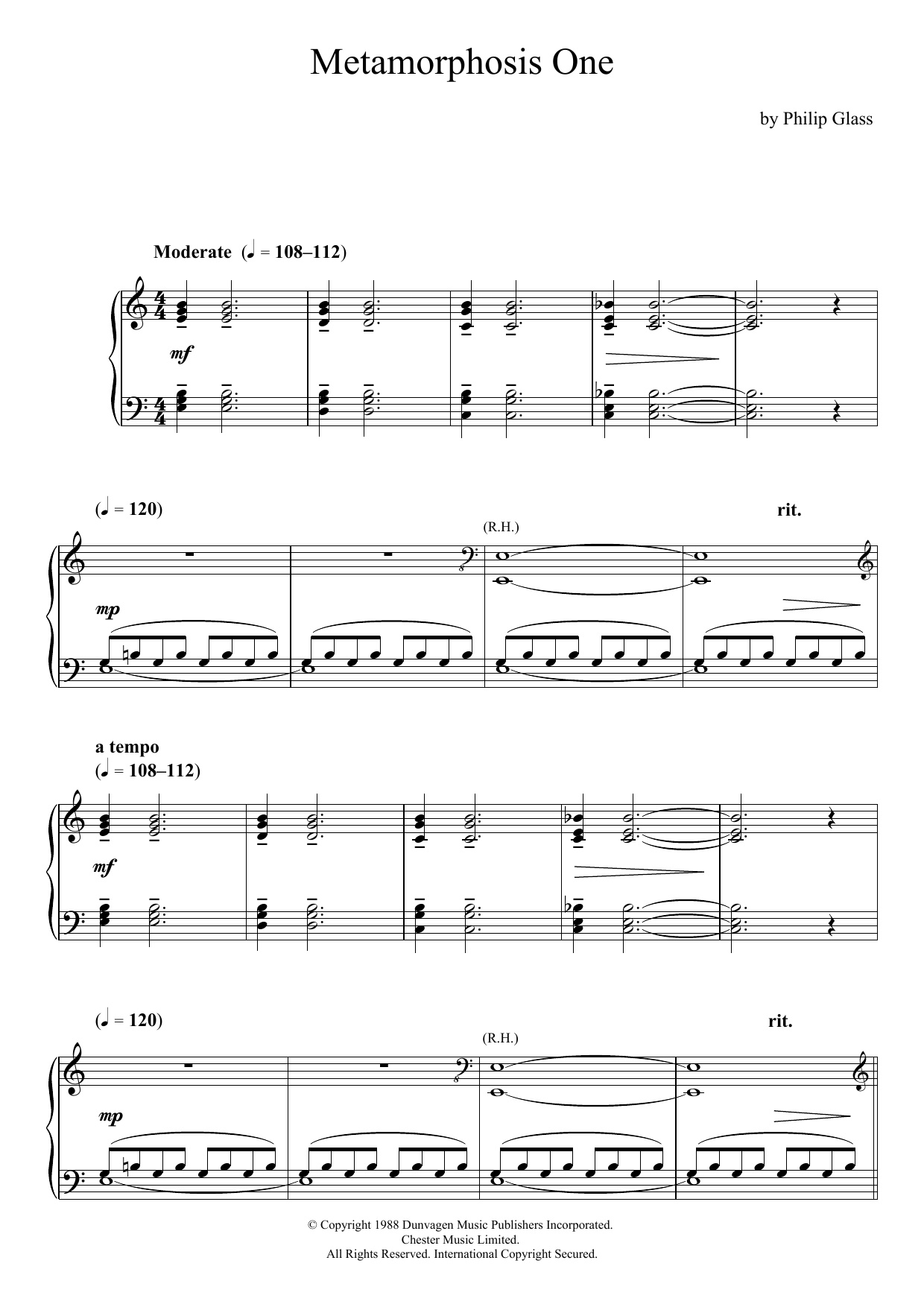 Learn to play Philip Glass Metamorphosis 1-5 (Complete) sheet music for Piano Solo in minutes. Price: 16.9700$ Philip Glass Metamorphosis 1-5 (Complete) sheet music notes and chords arranged for Piano Solo