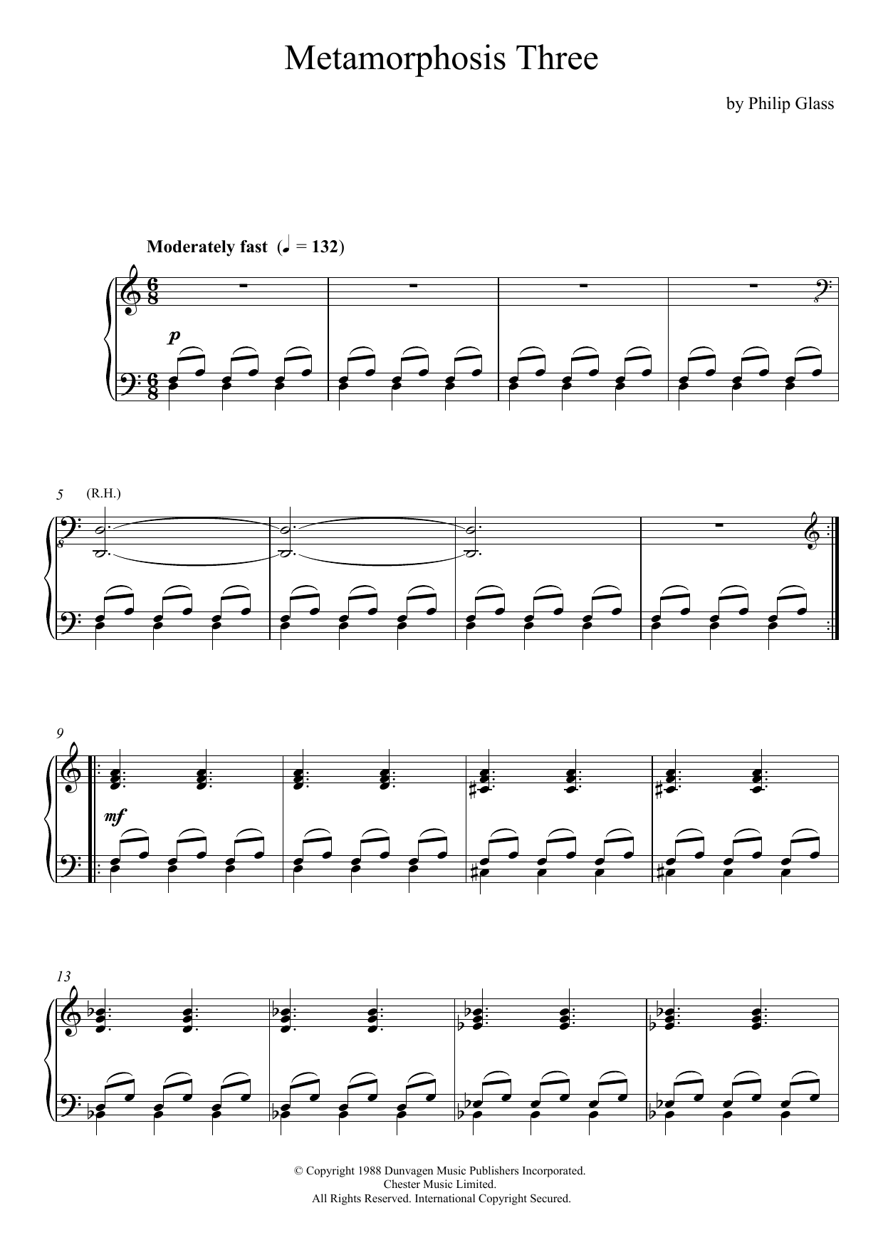 Learn to play Philip Glass Metamorphosis Three sheet music for Piano Solo in minutes. Price: 7.8900$ Philip Glass Metamorphosis Three sheet music notes and chords arranged for Piano Solo