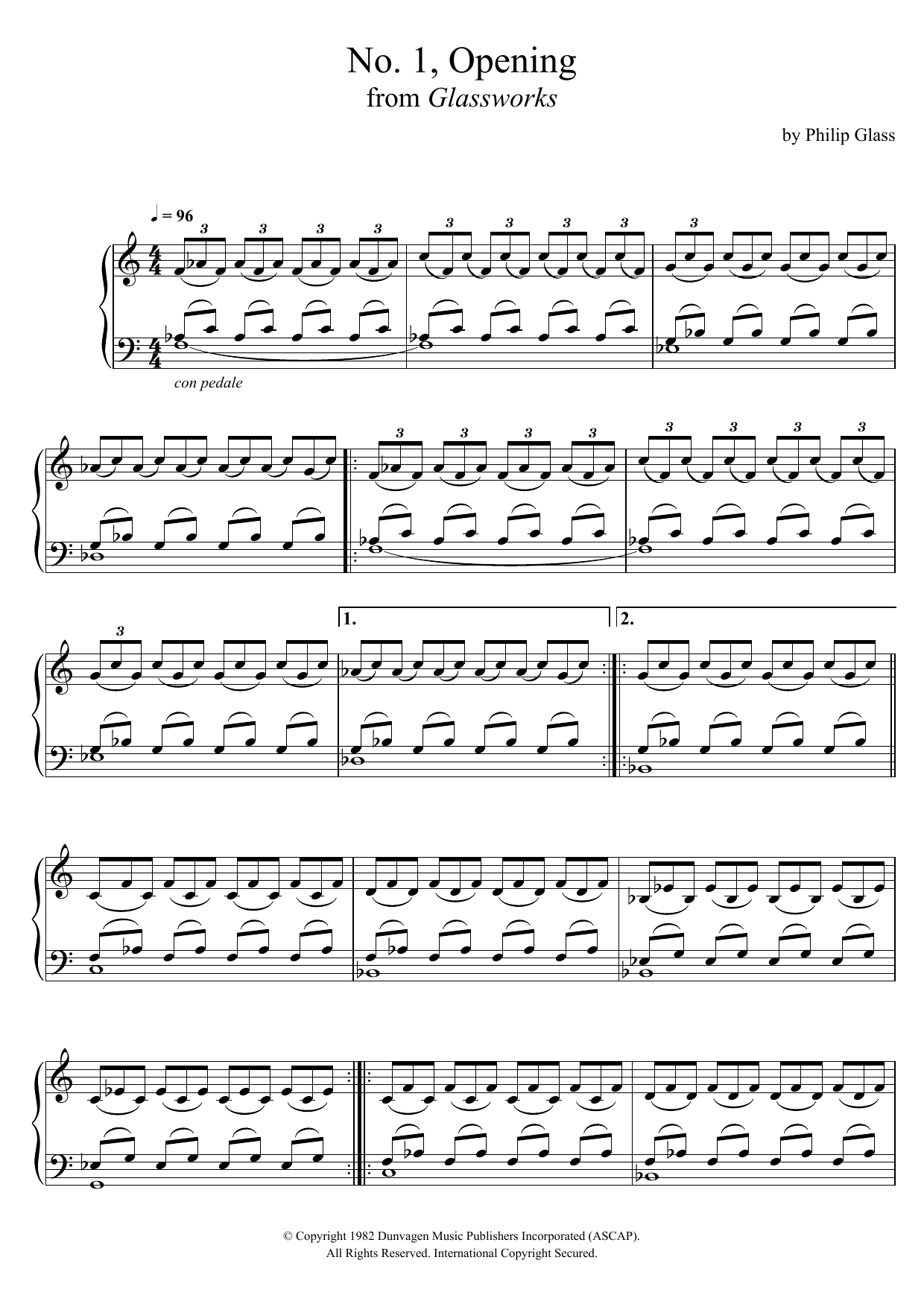 Philip Glass Opening (from Glassworks) sheet music notes and chords. Download Printable PDF.