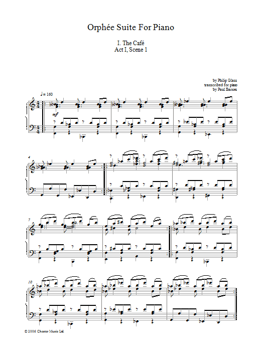 Learn to play Philip Glass Orphée Suite For Piano, I. The Café, Act I, Scene 1 sheet music for Piano Solo in minutes. Price: 7.8900$ Philip Glass Orphée Suite For Piano, I. The Café, Act I, Scene 1 sheet music notes and chords arranged for Piano Solo