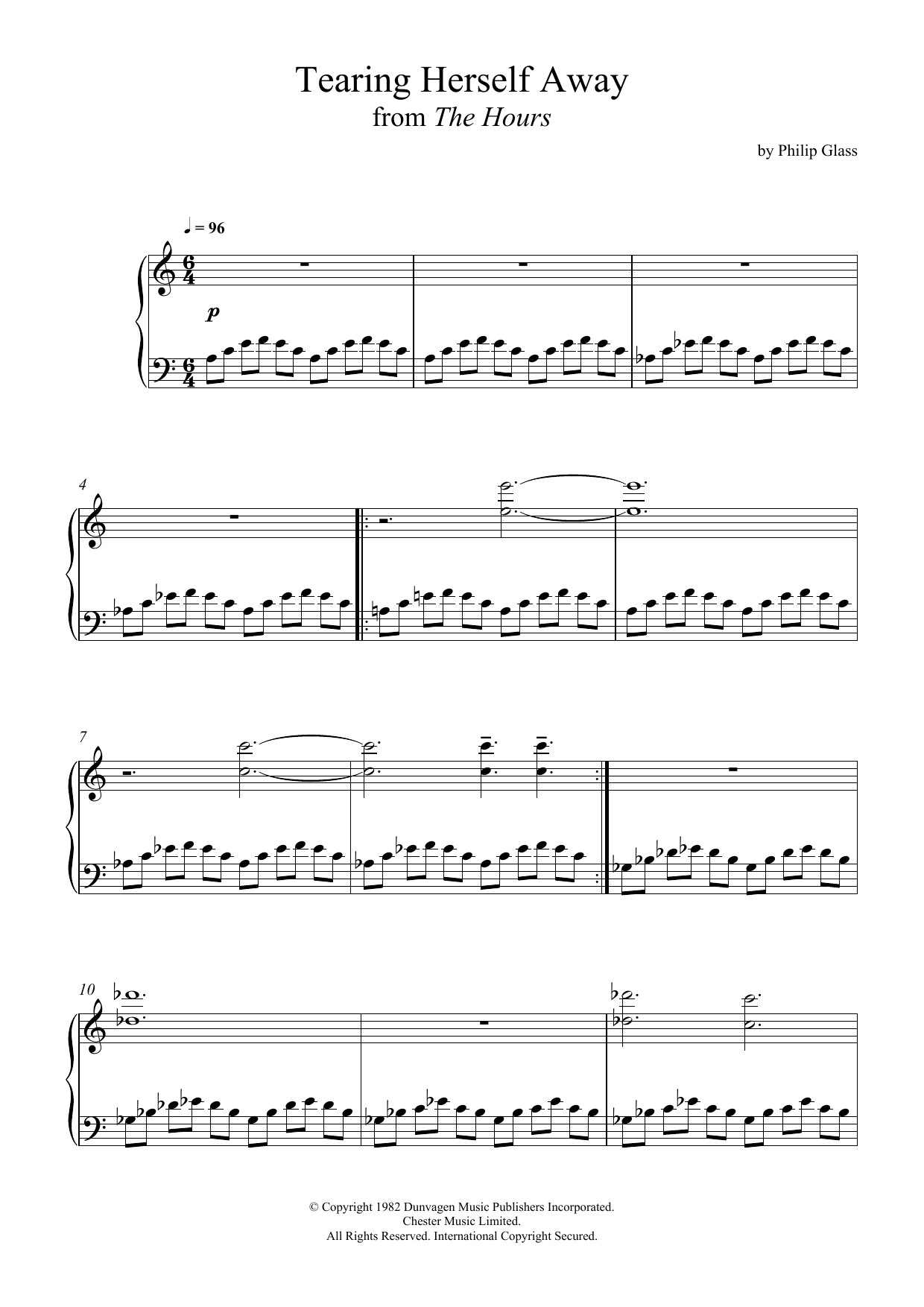 Learn to play Philip Glass Tearing Herself Away (from 'The Hours') sheet music for Piano Solo in minutes. Price: 7.8900$ Philip Glass Tearing Herself Away (from 'The Hours') sheet music notes and chords arranged for Piano Solo