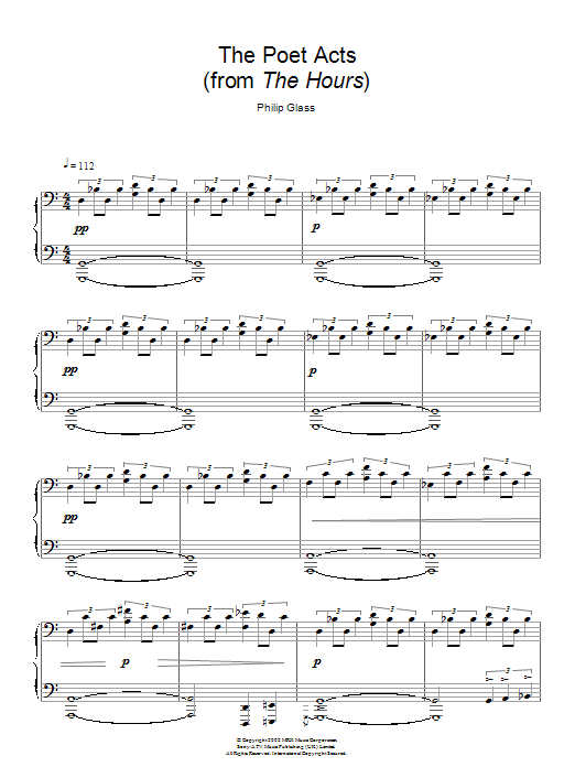 Philip Glass The Poet Acts (from The Hours) sheet music notes and chords. Download Printable PDF.