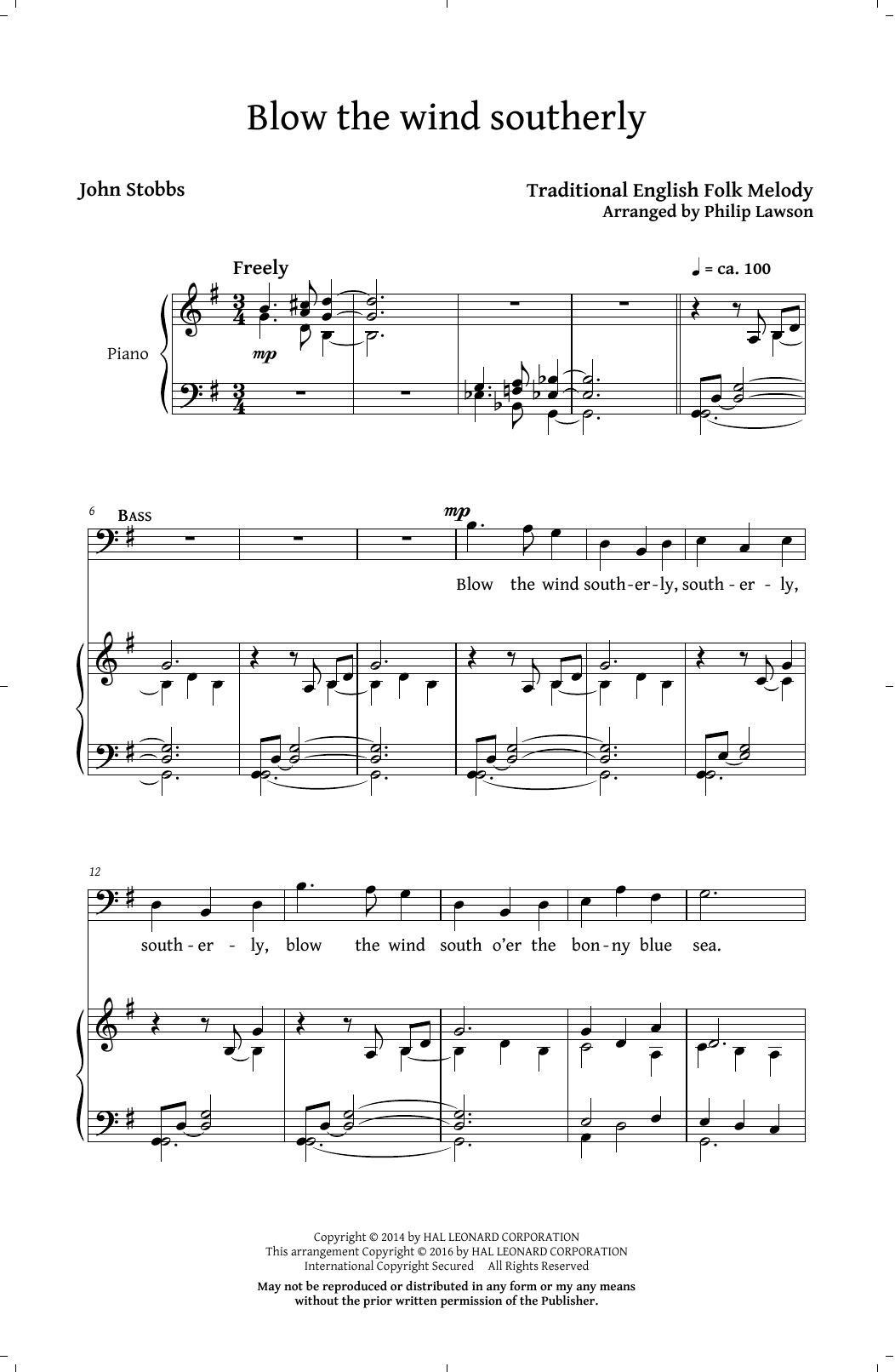 Learn to play Philip Lawson Blow The Wind Southerly sheet music for SAB Choir in minutes. Price: 3.9900$ Philip Lawson Blow The Wind Southerly sheet music notes and chords arranged for SAB Choir