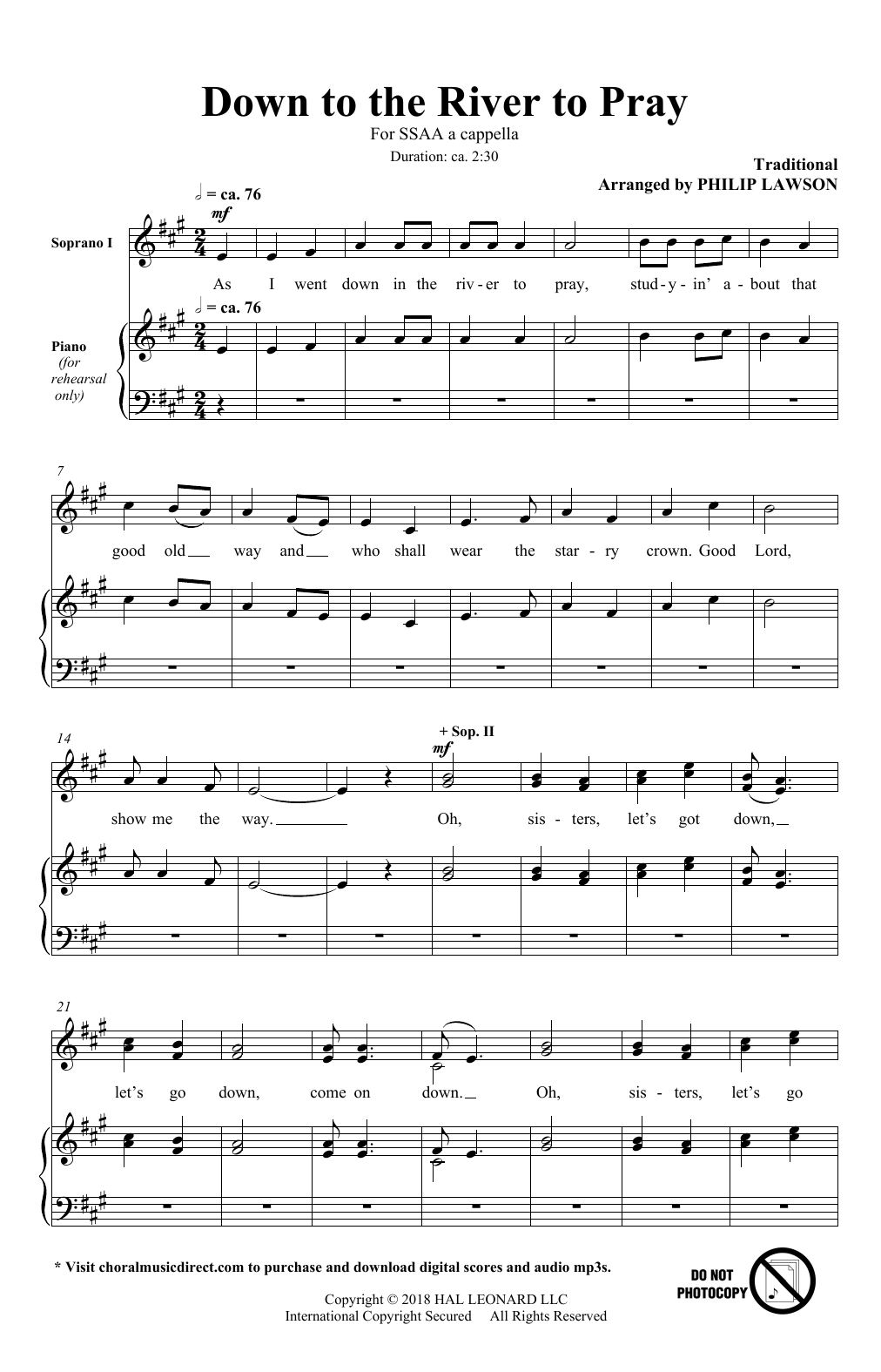 Philip Lawson Down To The River To Pray sheet music notes and chords. Download Printable PDF.