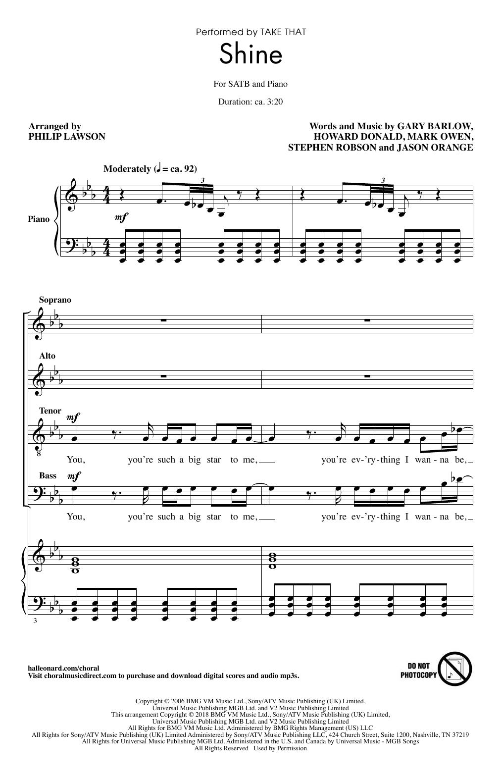 Philip Lawson Shine sheet music notes and chords. Download Printable PDF.