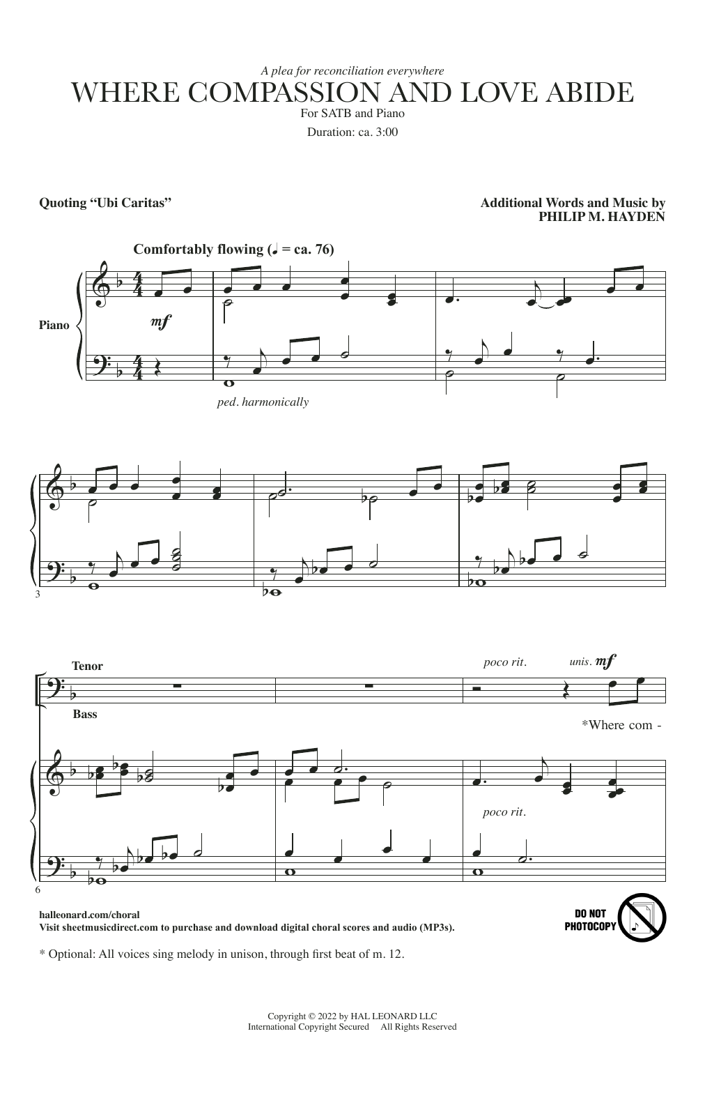 Philip M. Hayden Where Compassion And Love Abide (Ubi Caritas) sheet music notes and chords. Download Printable PDF.