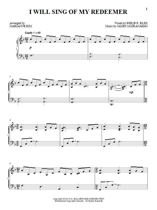 Philip Bliss I Will Sing Of My Redeemer sheet music notes and chords arranged for Piano Solo