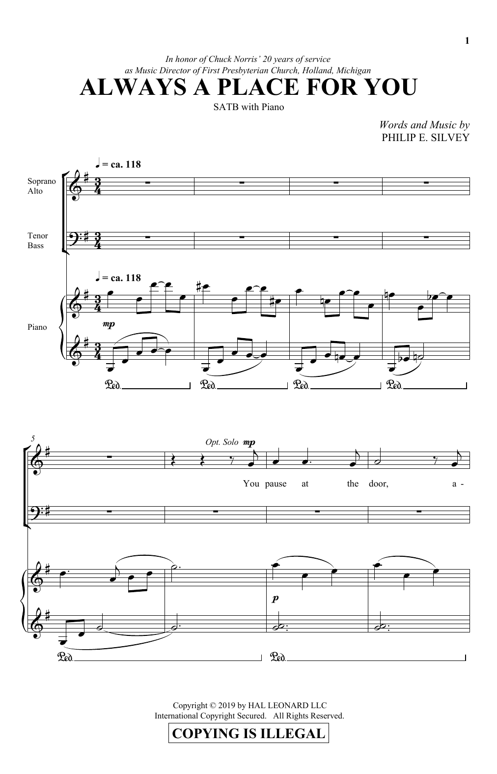 Learn to play Philip Silvey Always A Place For You sheet music for SATB Choir in minutes. Price: 3.9900$ Philip Silvey Always A Place For You sheet music notes and chords arranged for SATB Choir