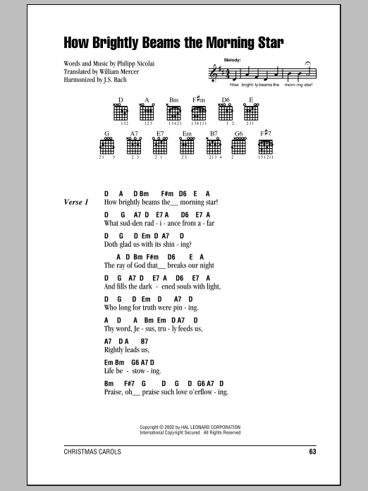 Philipp Nicolai How Brightly Beams The Morning Star sheet music notes and chords. Download Printable PDF.