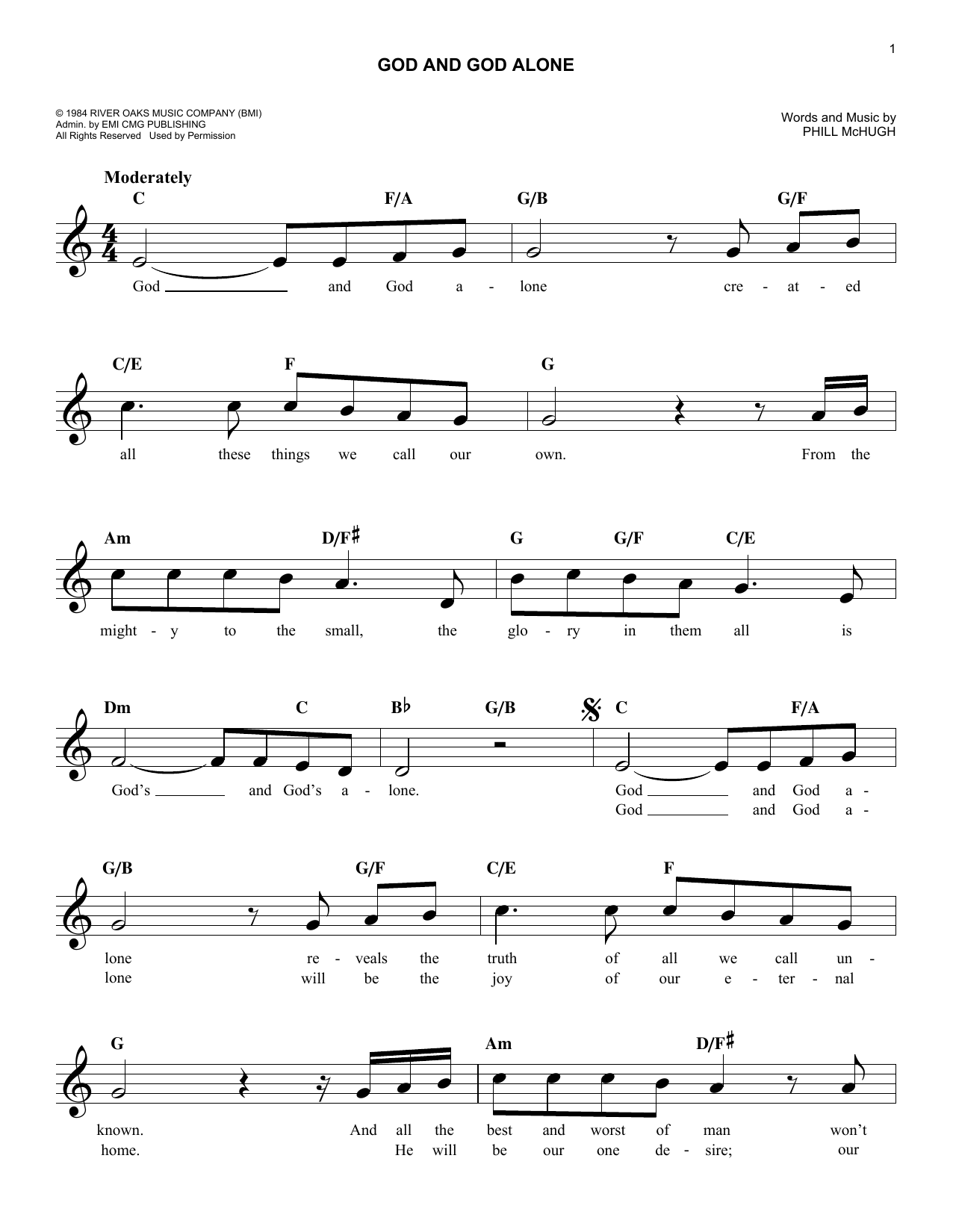 Phill McHugh God And God Alone sheet music notes and chords. Download Printable PDF.