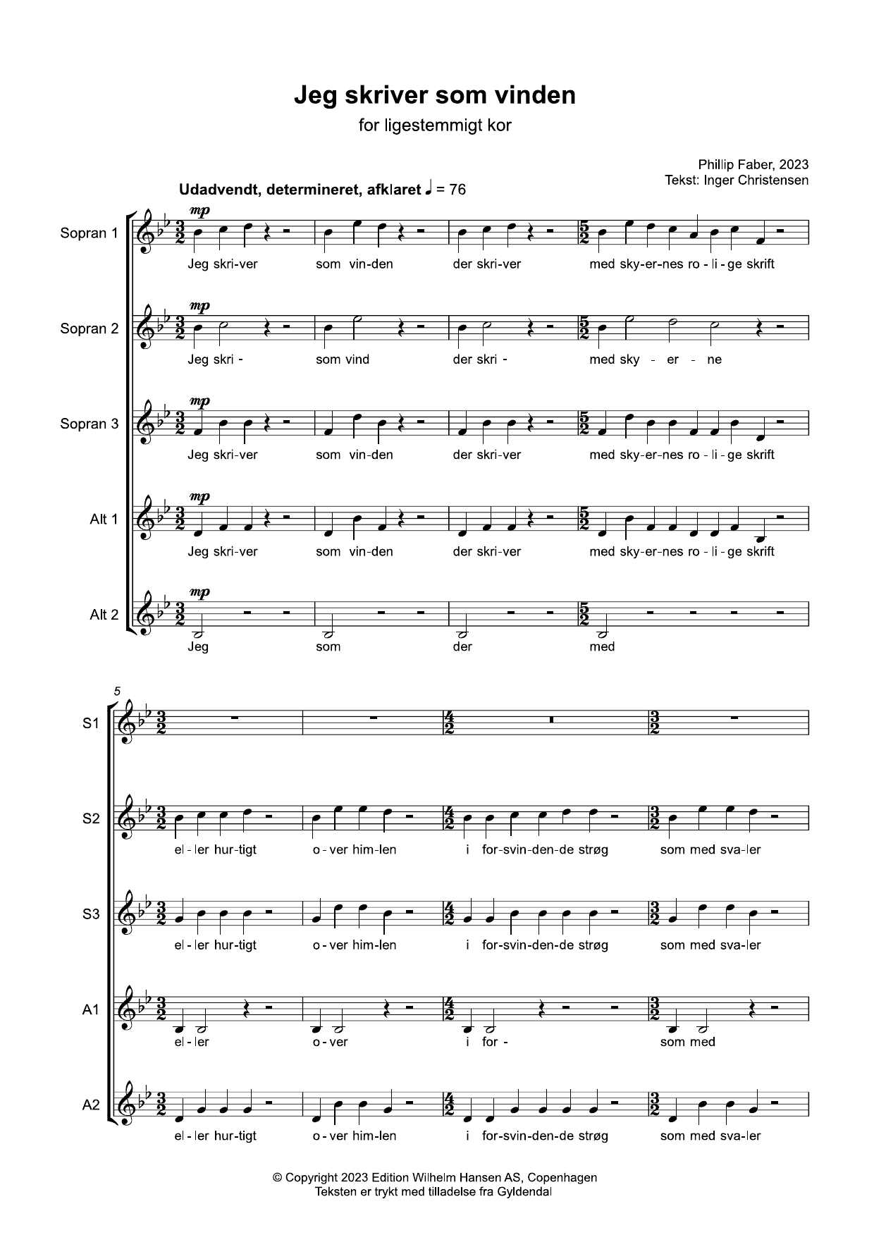 Phillip Faber Jeg Skriver Som Vinden sheet music notes and chords. Download Printable PDF.