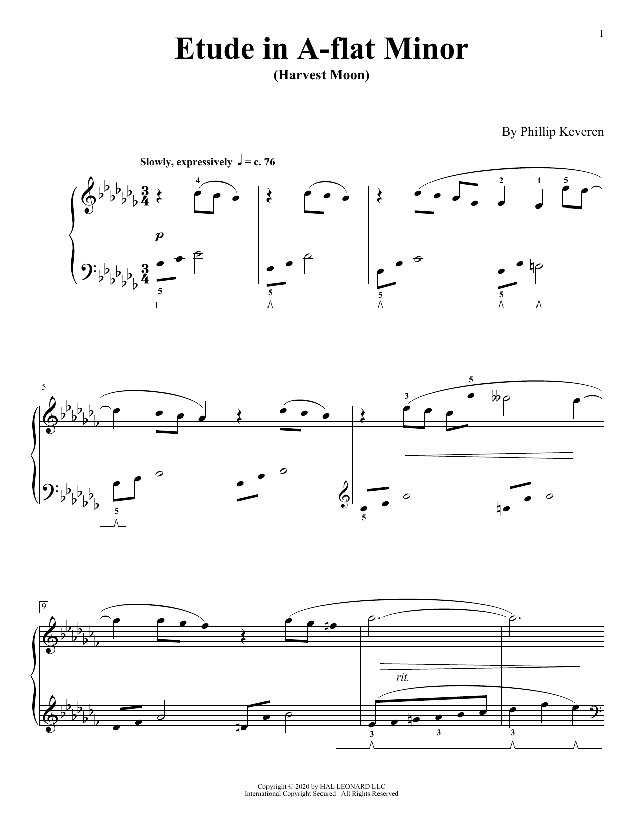 Learn to play Phillip Keveren Etude In A-Flat Minor (Harvest Moon) sheet music for Piano Solo in minutes. Price: 7.8900$ Phillip Keveren Etude In A-Flat Minor (Harvest Moon) sheet music notes and chords arranged for Piano Solo