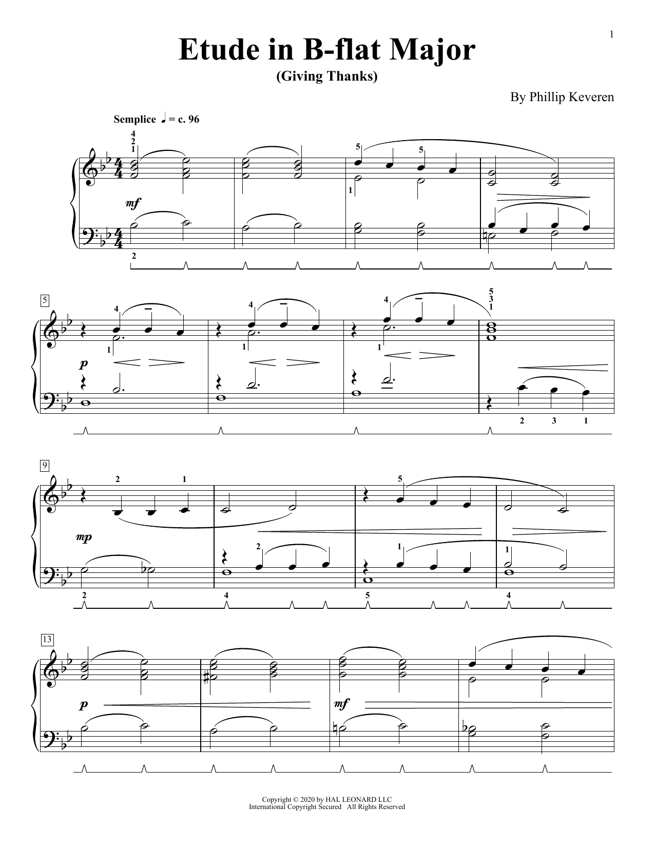 Learn to play Phillip Keveren Etude In B-Flat Major (Giving Thanks) sheet music for Piano Solo in minutes. Price: 7.8900$ Phillip Keveren Etude In B-Flat Major (Giving Thanks) sheet music notes and chords arranged for Piano Solo