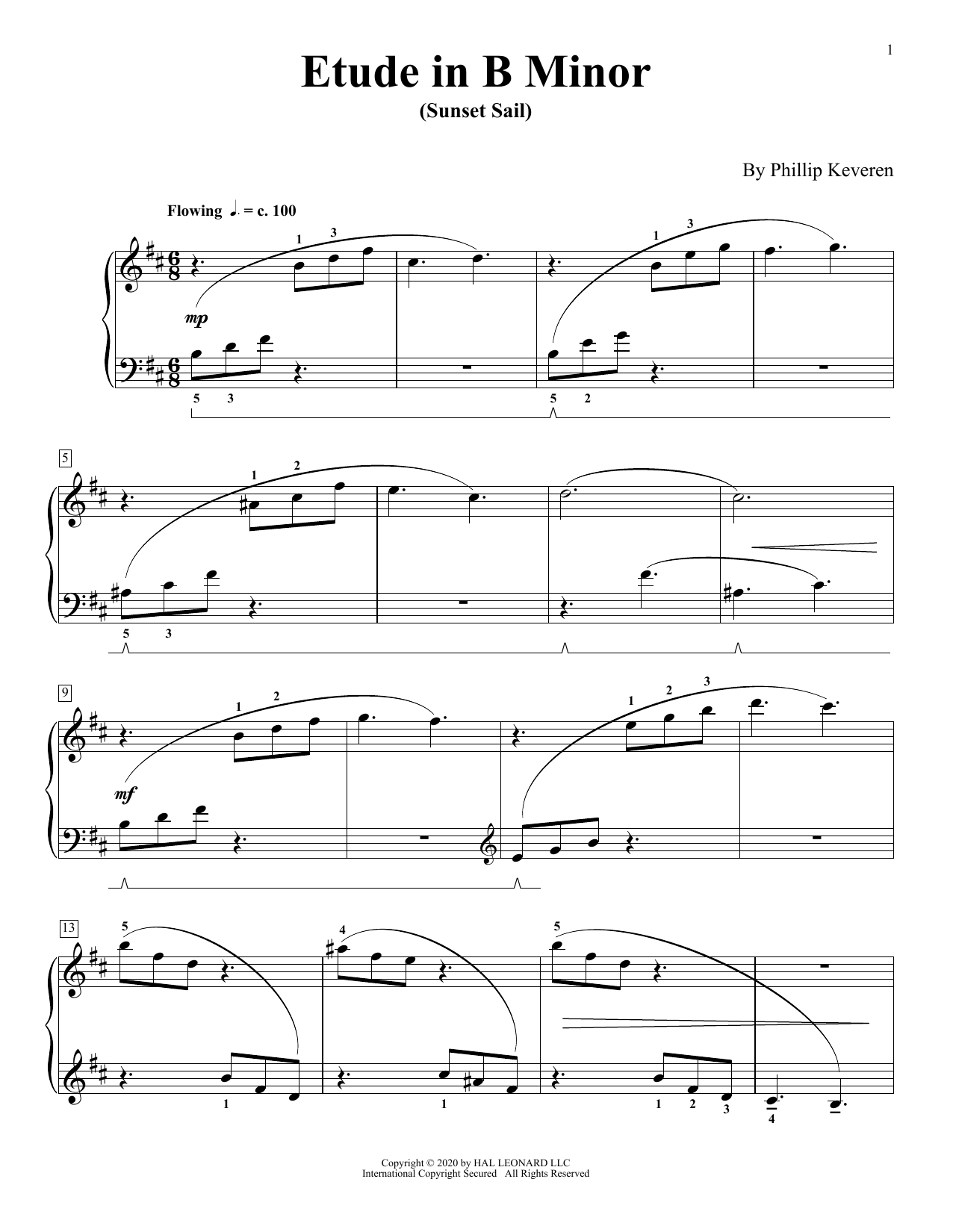 Phillip Keveren Etude In B Minor (Sunset Sail) sheet music notes and chords. Download Printable PDF.