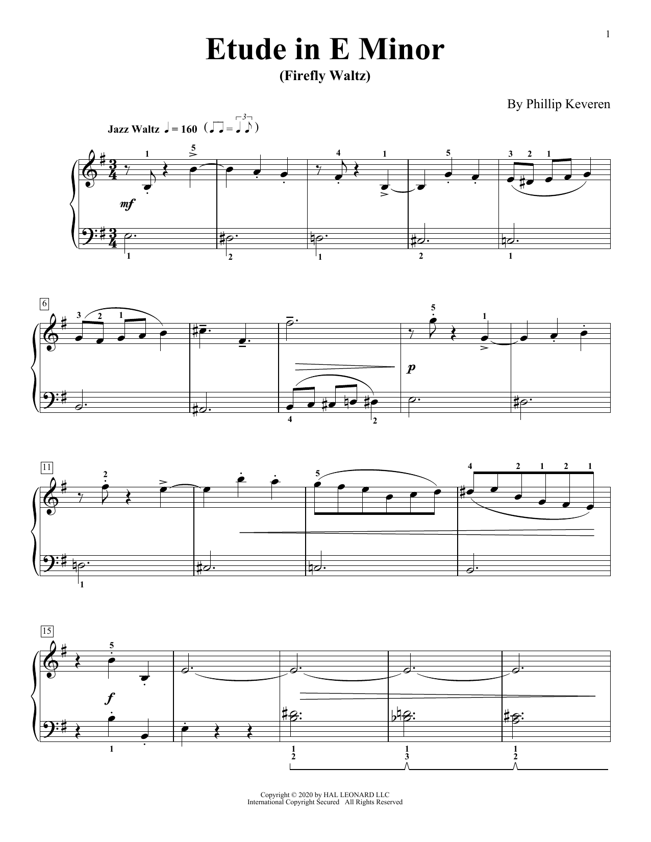 Phillip Keveren Etude In E Minor (Firefly Waltz) sheet music notes and chords. Download Printable PDF.