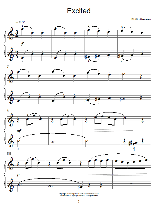 Learn to play Phillip Keveren Excited sheet music for Piano Solo in minutes. Price: 7.8900$ Phillip Keveren Excited sheet music notes and chords arranged for Piano Solo