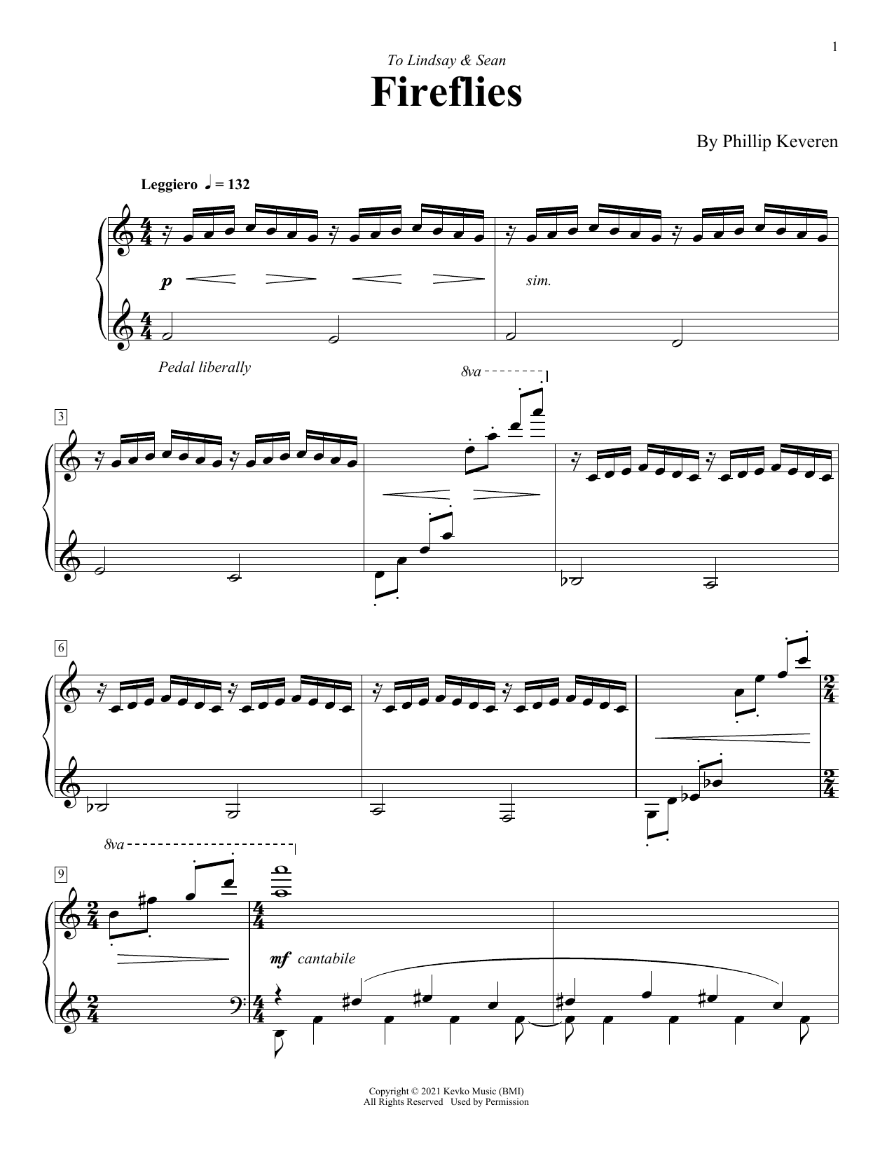 Phillip Keveren Fireflies sheet music notes and chords. Download Printable PDF.