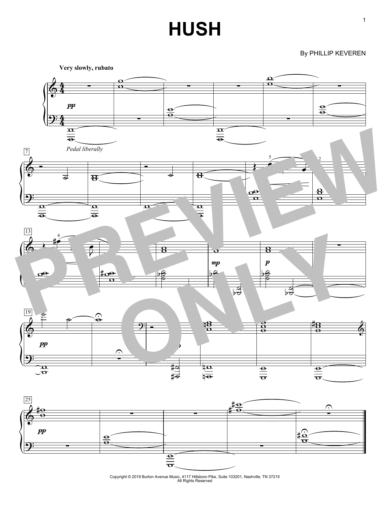 Phillip Keveren Hush sheet music notes and chords. Download Printable PDF.