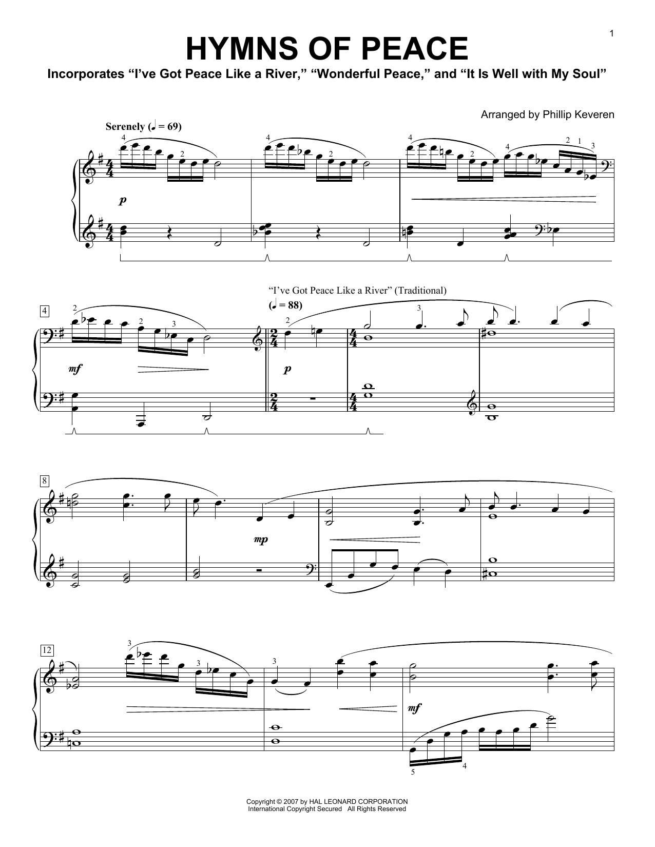 Phillip Keveren Hymns Of Peace sheet music notes and chords. Download Printable PDF.