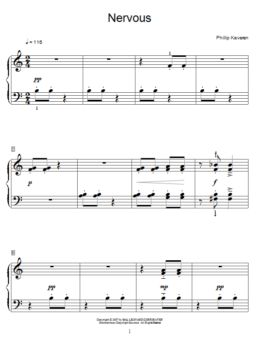 Learn to play Phillip Keveren Nervous sheet music for Piano Solo in minutes. Price: 7.8900$ Phillip Keveren Nervous sheet music notes and chords arranged for Piano Solo