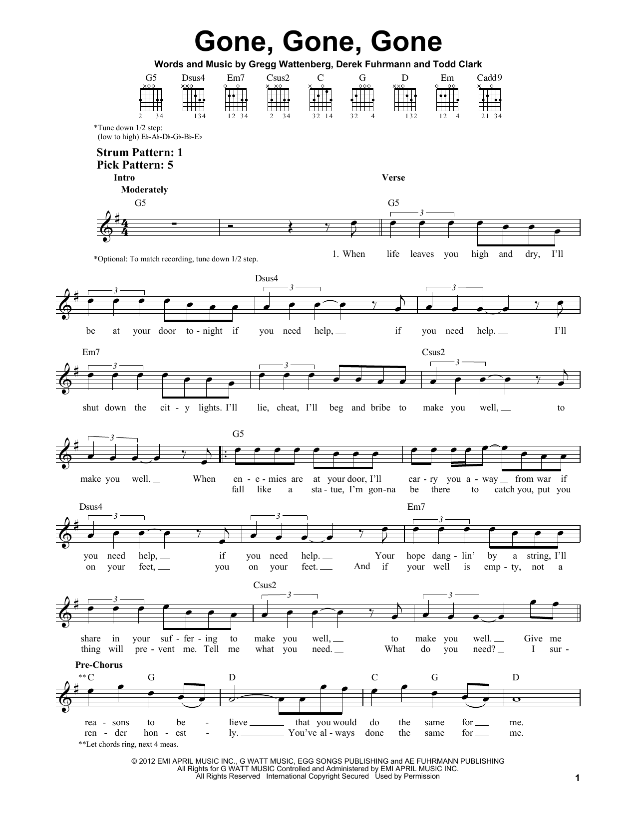 Phillip Phillips Gone, Gone, Gone sheet music notes and chords. Download Printable PDF.