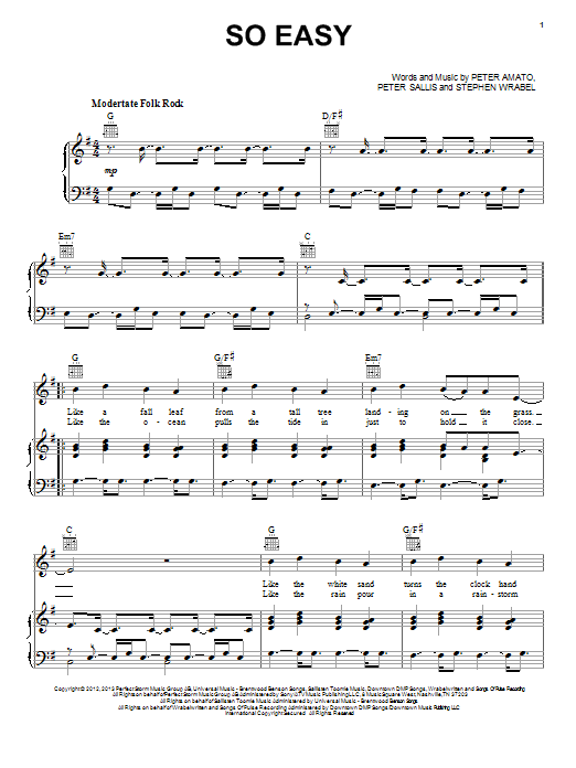 Learn to play Phillip Phillips So Easy sheet music for Piano, Vocal & Guitar Chords (Right-Hand Melody) in minutes. Price: 7.8900$ Phillip Phillips So Easy sheet music notes and chords arranged for Piano, Vocal & Guitar Chords (Right-Hand Melody)