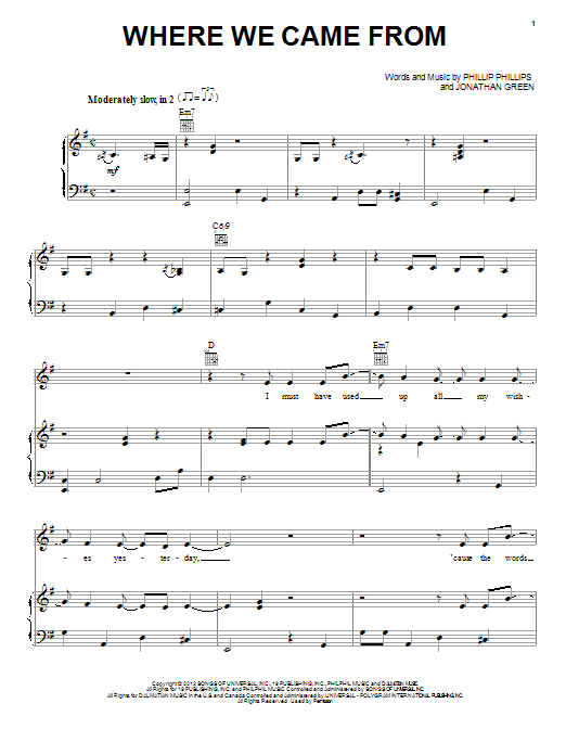 Learn to play Phillip Phillips Where We Came From sheet music for Piano, Vocal & Guitar Chords (Right-Hand Melody) in minutes. Price: 7.8900$ Phillip Phillips Where We Came From sheet music notes and chords arranged for Piano, Vocal & Guitar Chords (Right-Hand Melody)