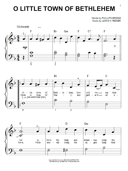 Phillips Brooks O Little Town Of Bethlehem sheet music notes and chords. Download Printable PDF.