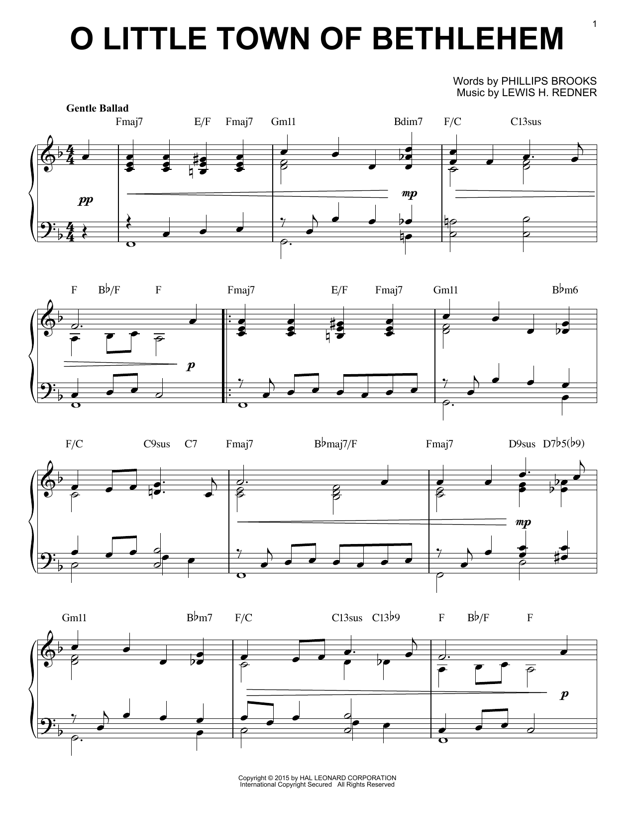 Phillips Brooks O Little Town Of Bethlehem [Jazz version] (arr. Brent Edstrom) sheet music notes and chords. Download Printable PDF.