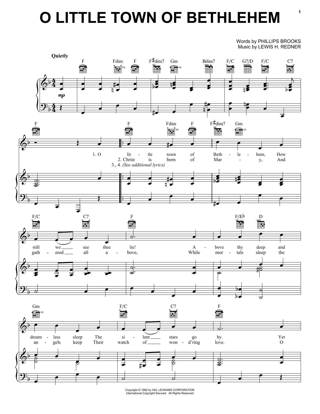 Phillips Brooks O Little Town Of Bethlehem sheet music notes and chords. Download Printable PDF.