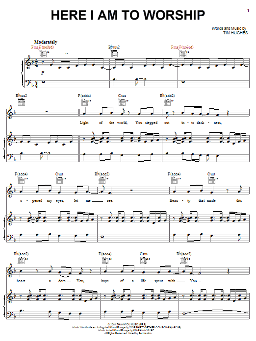 Phillips, Craig & Dean Here I Am To Worship sheet music notes and chords arranged for Piano, Vocal & Guitar Chords (Right-Hand Melody)