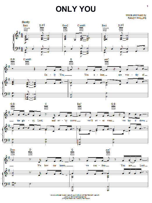 Learn to play Phillips, Craig & Dean Only You sheet music for Piano, Vocal & Guitar Chords (Right-Hand Melody) in minutes. Price: 7.8900$ Phillips, Craig & Dean Only You sheet music notes and chords arranged for Piano, Vocal & Guitar Chords (Right-Hand Melody)