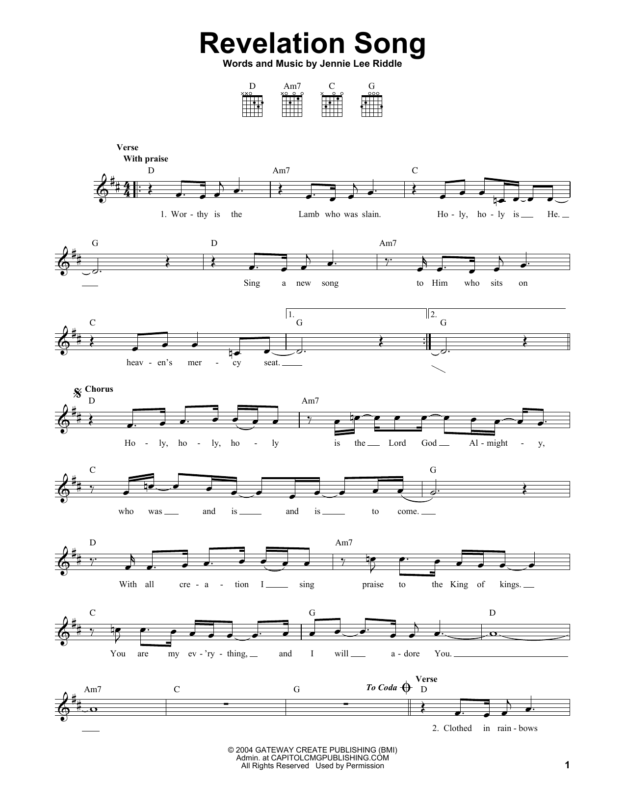 Jennie Lee Riddle Revelation Song sheet music notes and chords. Download Printable PDF.